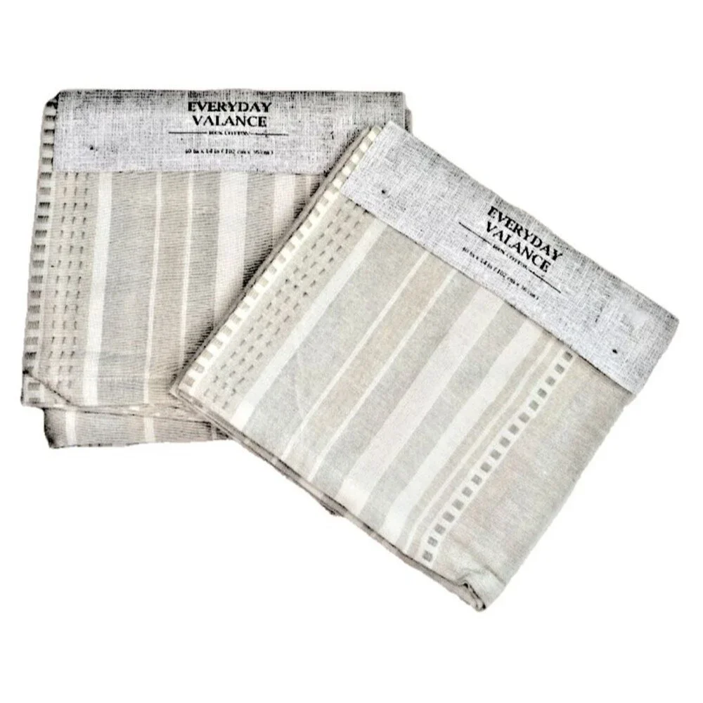 Summer Striped Valance Set Of 2 Beach Summer House Beige Taupe Ivory 40x14